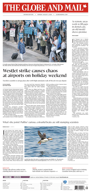 Prima pagina The Globe and Mail di oggi - Quotidiano estero