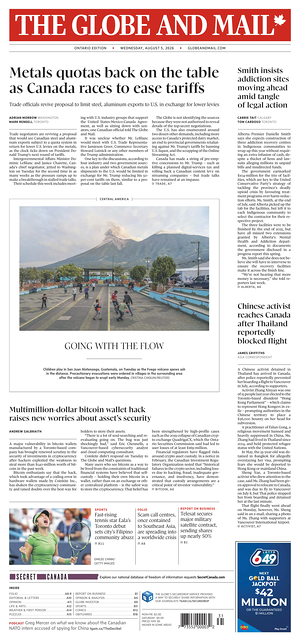 Prima pagina The Globe and Mail di oggi - Quotidiano estero