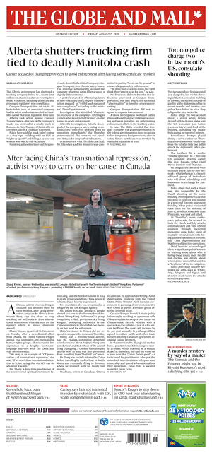 Prima pagina The Globe and Mail di oggi - Quotidiano estero