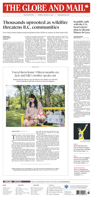 Prima pagina The Globe and Mail di oggi - Quotidiano estero