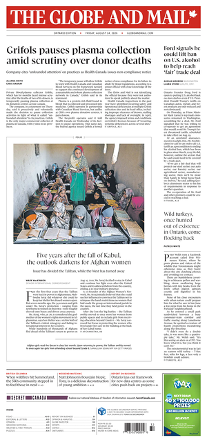 Prima pagina The Globe and Mail di oggi - Quotidiano estero