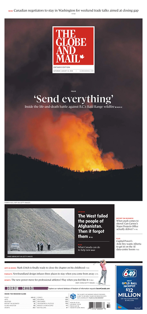 Prima pagina The Globe and Mail di oggi - Quotidiano estero