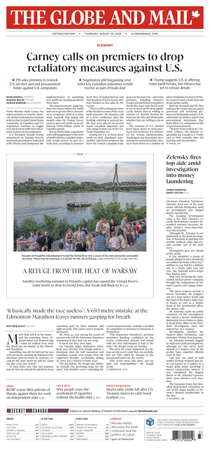 Prima pagina The Globe and Mail di oggi - Quotidiano estero
