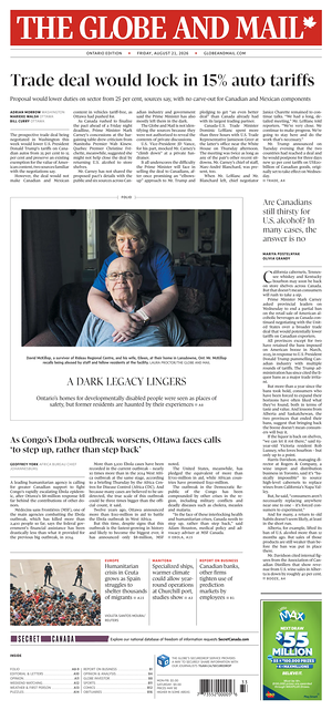 Prima pagina The Globe and Mail di oggi - Quotidiano estero