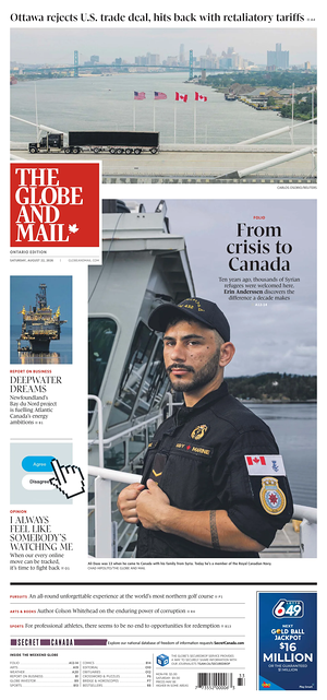 Prima pagina The Globe and Mail di oggi - Quotidiano estero