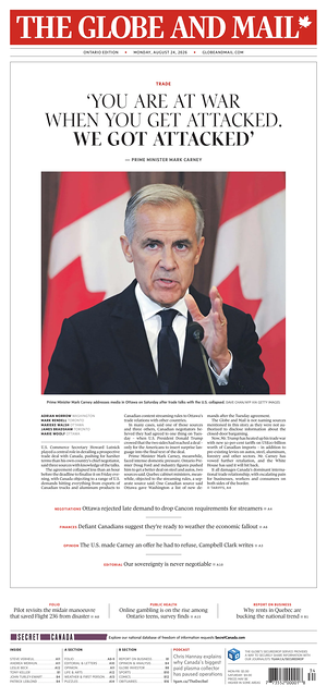 Prima pagina The Globe and Mail di oggi - Quotidiano estero
