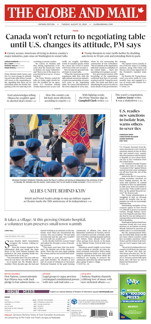 Prima pagina The Globe and Mail di oggi - Quotidiano estero
