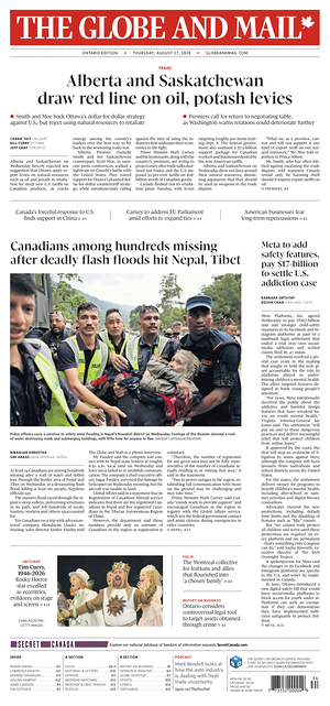 Prima pagina The Globe and Mail di oggi - Quotidiano estero