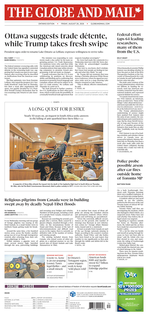 Prima pagina The Globe and Mail di oggi - Quotidiano estero