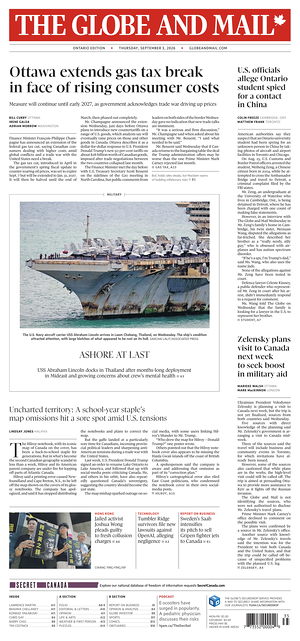 Prima pagina The Globe and Mail di oggi - Quotidiano estero