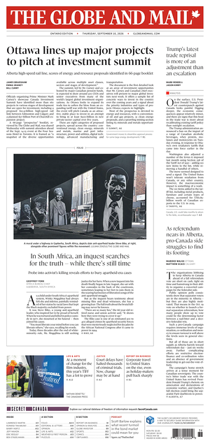 Prima pagina The Globe and Mail di oggi - Quotidiano estero