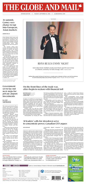 Prima pagina The Globe and Mail di oggi - Quotidiano estero