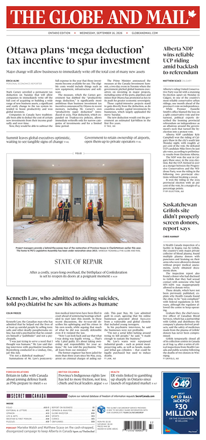 Prima pagina The Globe and Mail di oggi - Quotidiano estero