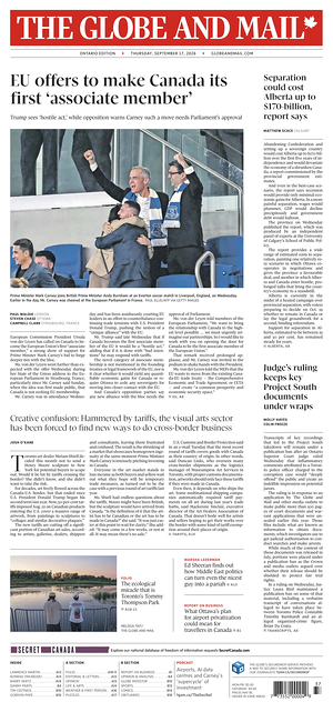 Prima pagina The Globe and Mail di oggi - Quotidiano estero