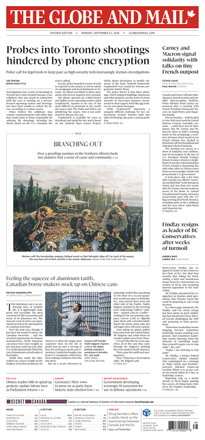 Prima pagina The Globe and Mail di oggi - Quotidiano estero