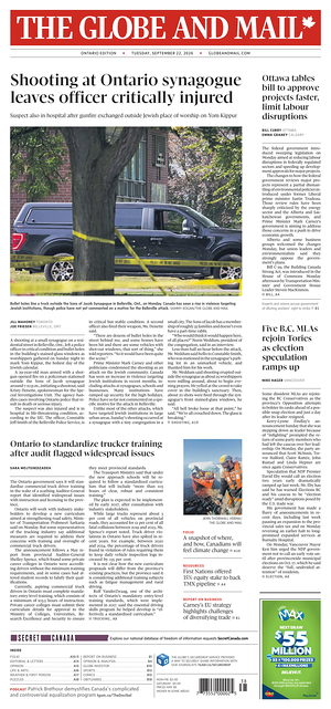 Prima pagina The Globe and Mail di oggi - Quotidiano estero