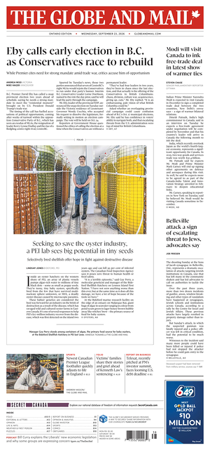 Prima pagina The Globe and Mail di oggi - Quotidiano estero