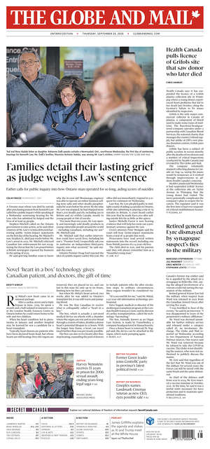 Prima pagina The Globe and Mail di oggi - Quotidiano estero