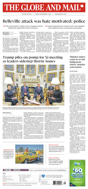 Prima pagina The Globe and Mail di oggi - Quotidiano estero