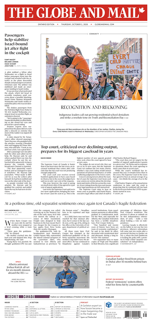 Prima pagina The Globe and Mail di oggi - Quotidiano estero