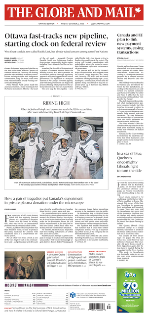 Prima pagina The Globe and Mail di oggi - Quotidiano estero