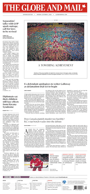 Prima pagina The Globe and Mail di oggi - Quotidiano estero