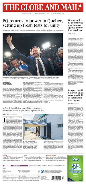 Prima pagina The Globe and Mail di oggi - Quotidiano estero