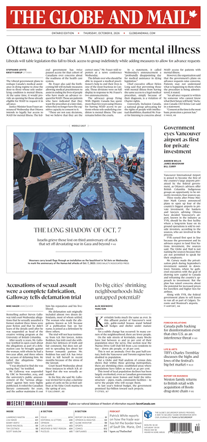 Prima pagina The Globe and Mail di oggi - Quotidiano estero