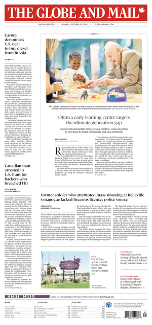 Prima pagina The Globe and Mail di oggi - Quotidiano estero