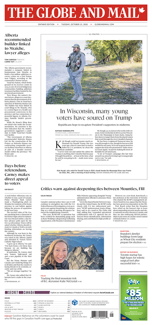 Prima pagina The Globe and Mail di oggi - Quotidiano estero