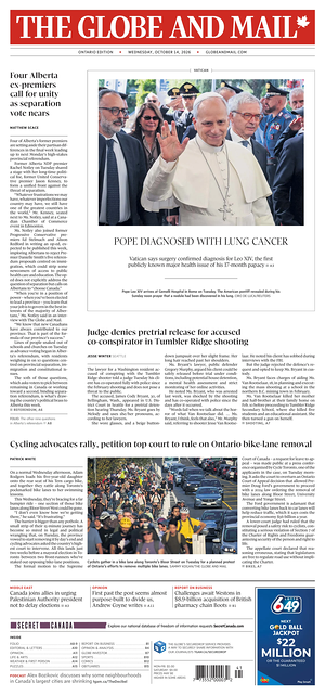 Prima pagina The Globe and Mail di oggi - Quotidiano estero