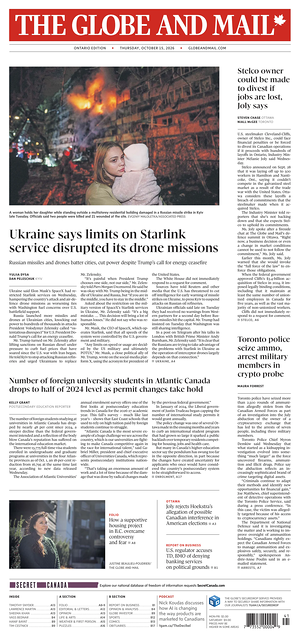 Prima pagina The Globe and Mail di oggi - Quotidiano estero