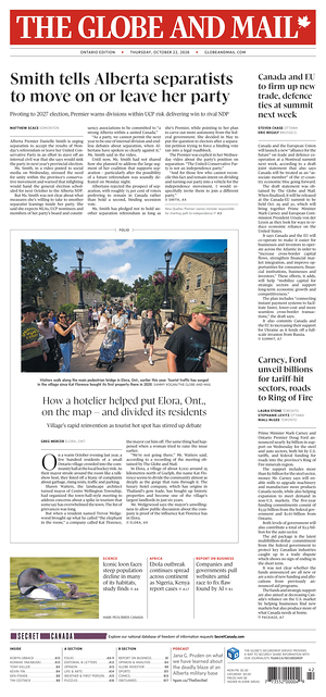 Prima pagina The Globe and Mail di oggi - Quotidiano estero