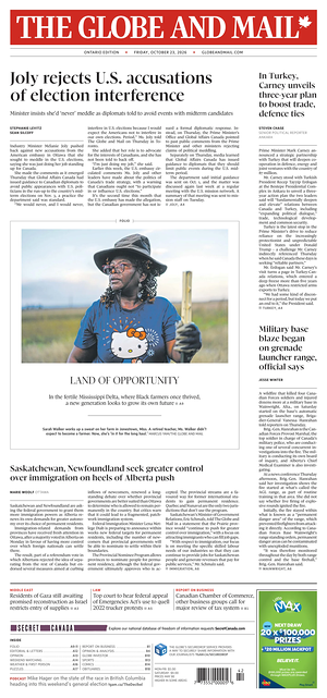 Prima pagina The Globe and Mail di oggi - Quotidiano estero