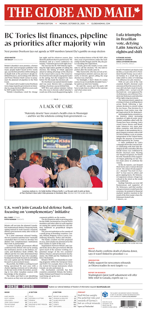 Prima pagina The Globe and Mail di oggi - Quotidiano estero