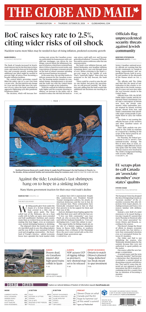 Prima pagina The Globe and Mail di oggi - Quotidiano estero
