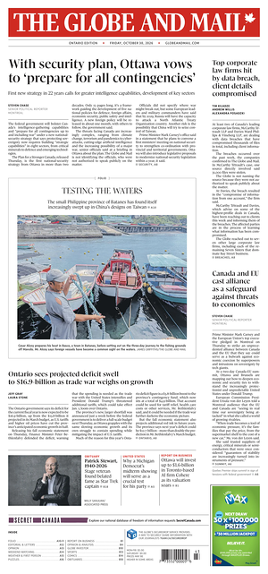 Prima pagina The Globe and Mail di oggi - Quotidiano estero