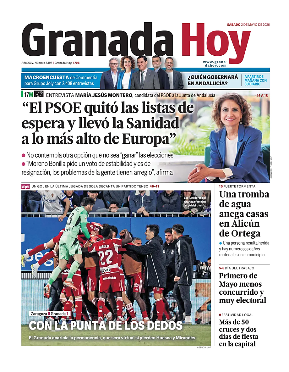Portada Granada Hoy de hoy - Quiosco 2 mayo 2026