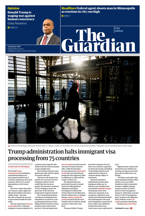 Prima pagina The Guardian (USA) di oggi - Quotidiano estero