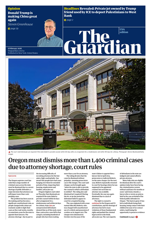 Prima pagina The Guardian (USA) di oggi - Quotidiano estero