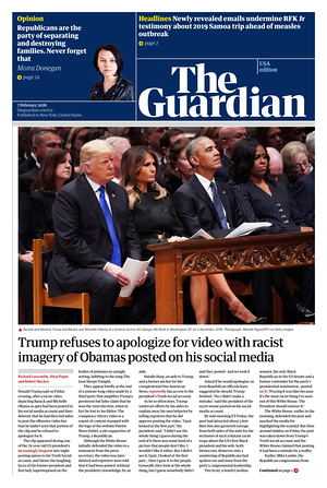 Prima pagina The Guardian (USA) di oggi - Quotidiano estero