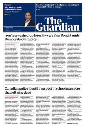 Prima pagina The Guardian (USA) di oggi - Quotidiano estero