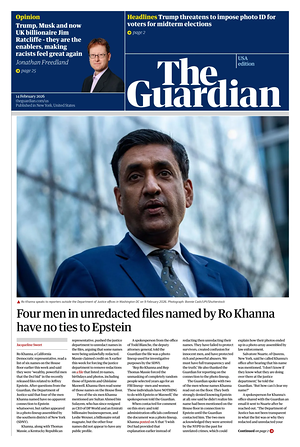 Prima pagina The Guardian (USA) di oggi - Quotidiano estero