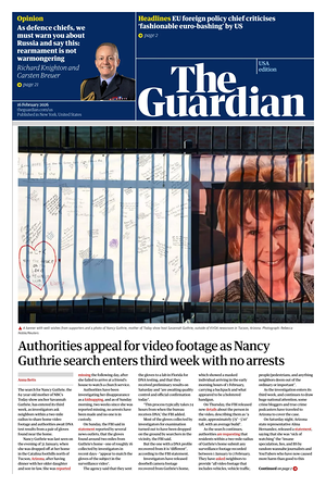 Prima pagina The Guardian (USA) di oggi - Quotidiano estero