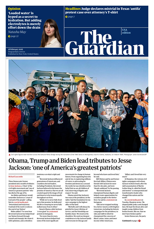 Prima pagina The Guardian (USA) di oggi - Quotidiano estero