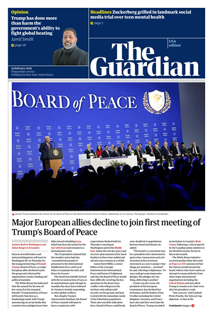 Prima pagina The Guardian (USA) di oggi - Quotidiano estero