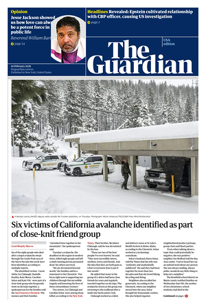 Prima pagina The Guardian (USA) di oggi - Quotidiano estero