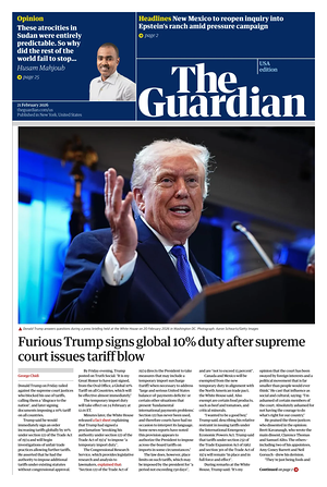 Prima pagina The Guardian (USA) di oggi - Quotidiano estero