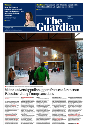 Prima pagina The Guardian (USA) di oggi - Quotidiano estero