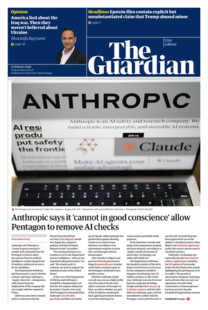 Prima pagina The Guardian (USA) di oggi - Quotidiano estero